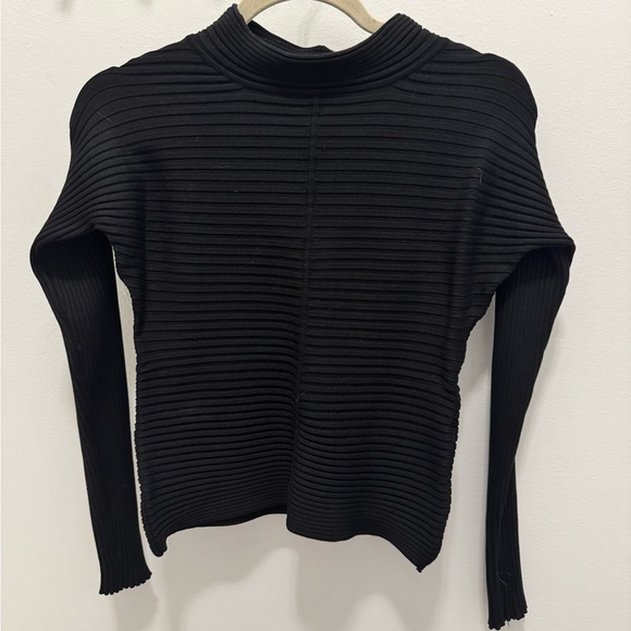 Exhibit A Black Ribbed Silk-Blend Mock Neck Long Sleeve Top Size Medium Preppy - Picture 4 of 11
